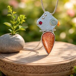 Brown Sunstone & Garnet Necklace